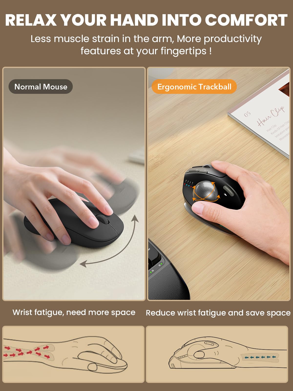 Ergonomic Wireless Trackball Mouse X4202