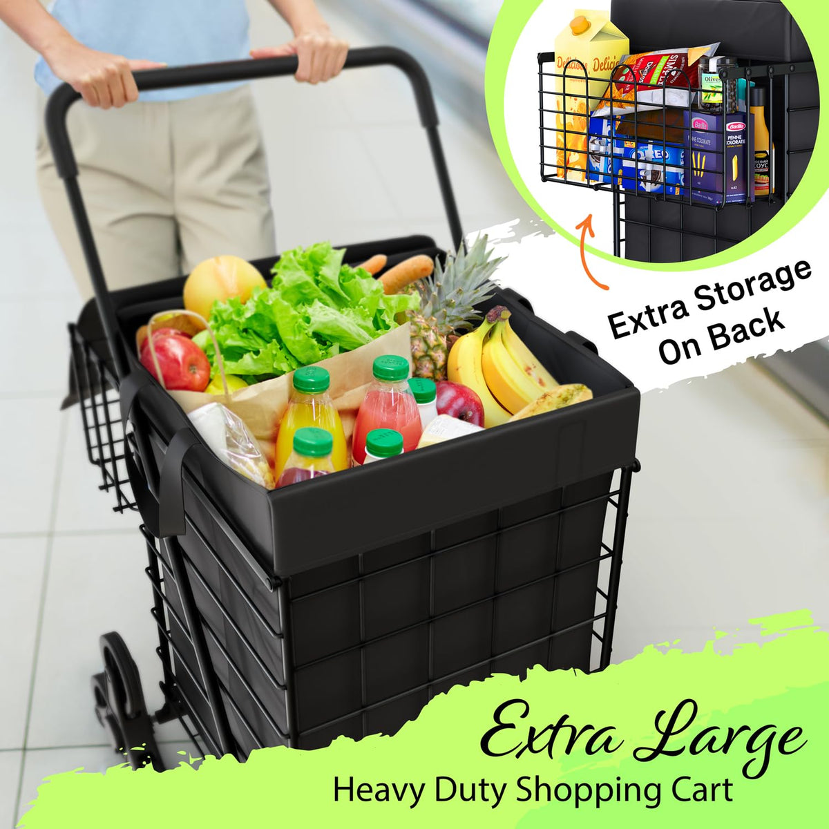Foldable Lightweight Shopping Cart with Swivel Wheels & Basket Liner A853609