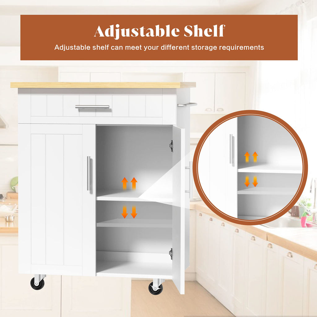 26" Rolling Kitchen Island Cart with Drawer, Shelves, Towel Rack, Lockable Casters, White S87267