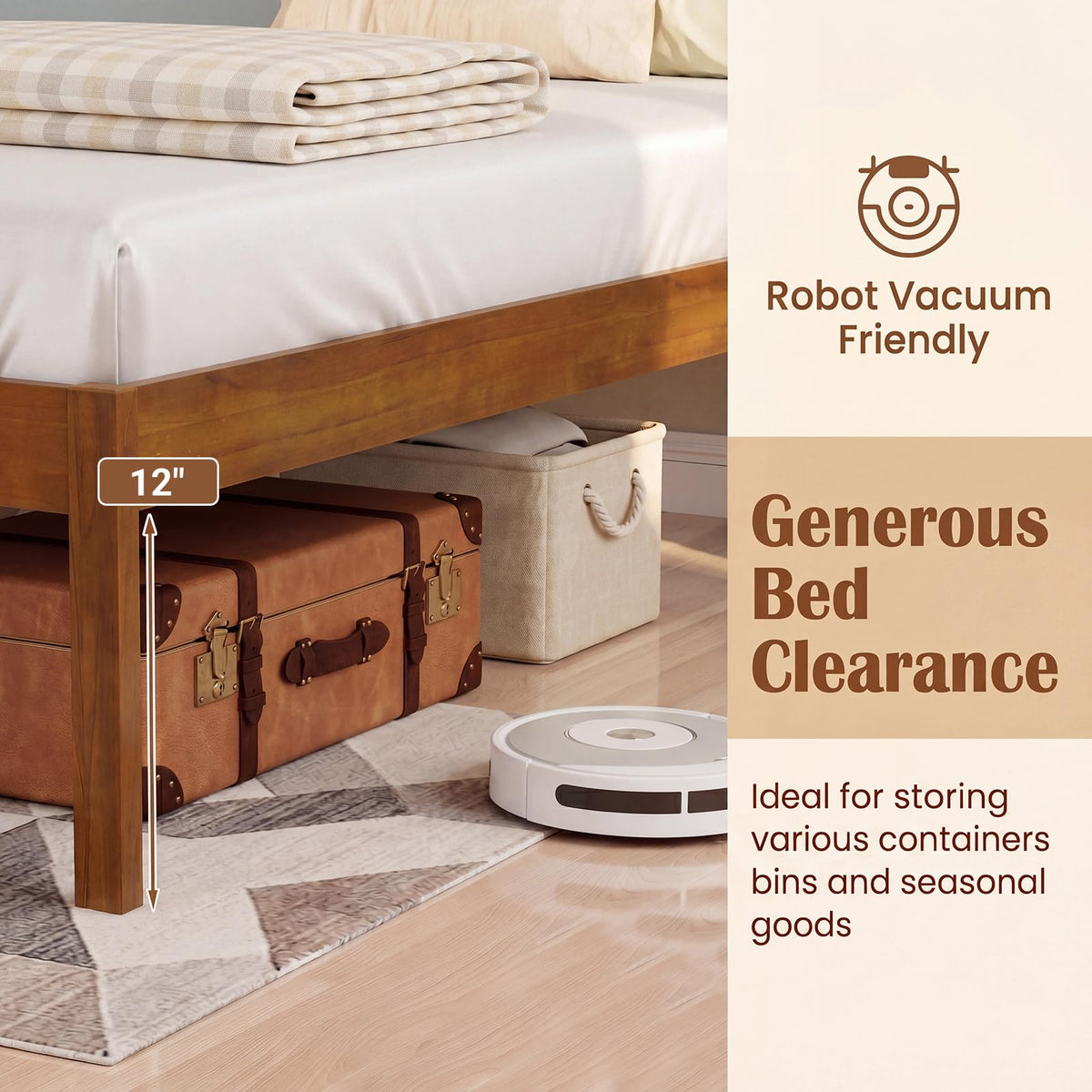 Twin Size Wooden Platform Bed with Headboard Q125