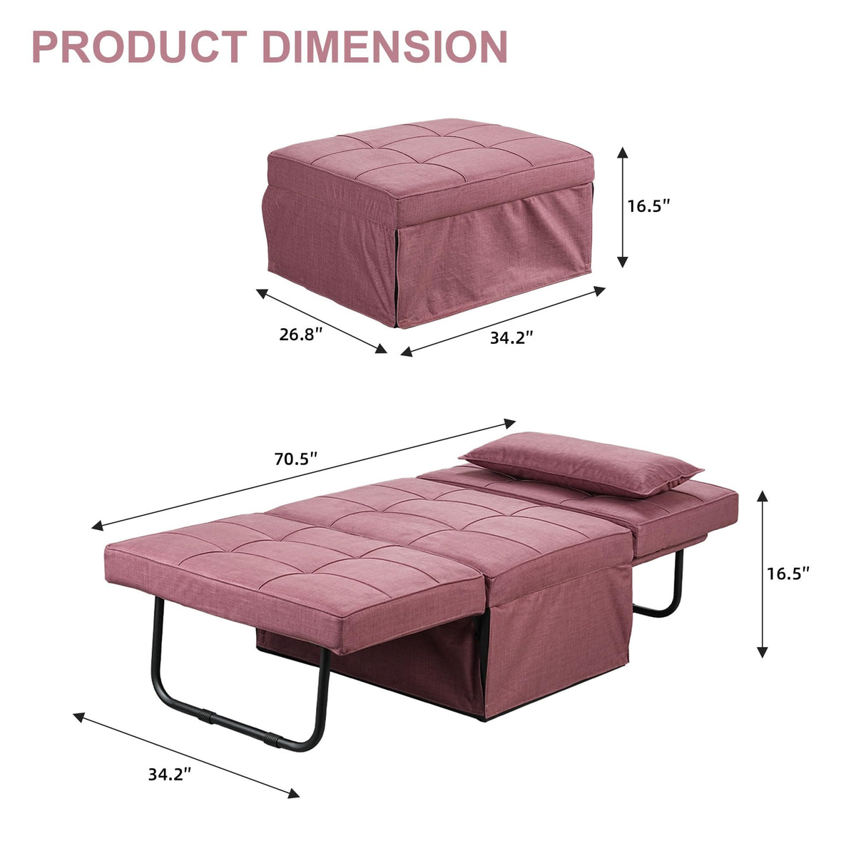 Pink Convertible Sofa Bed D3195