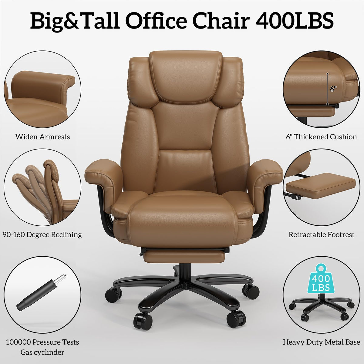 Brown Reclining Office Chair with Footrest B909626