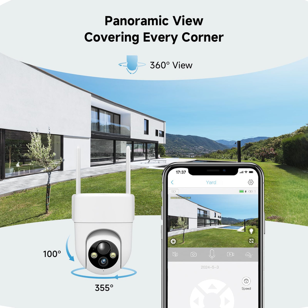 2K Solar Wireless Outdoor Security Cameras with 360° View, 4 Pack, White U221