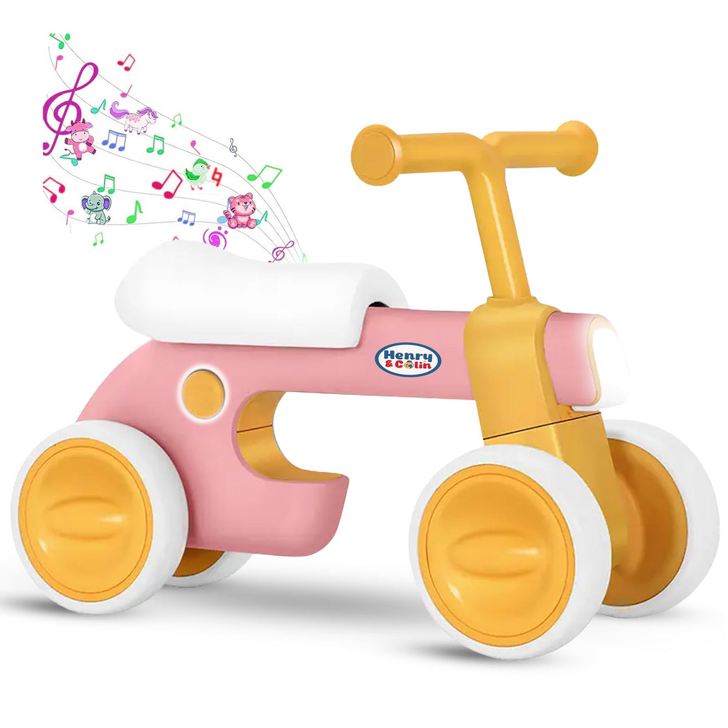 4 Wheel Toddler Balance Bike with Lights Music Soft Seat Pink Q594477