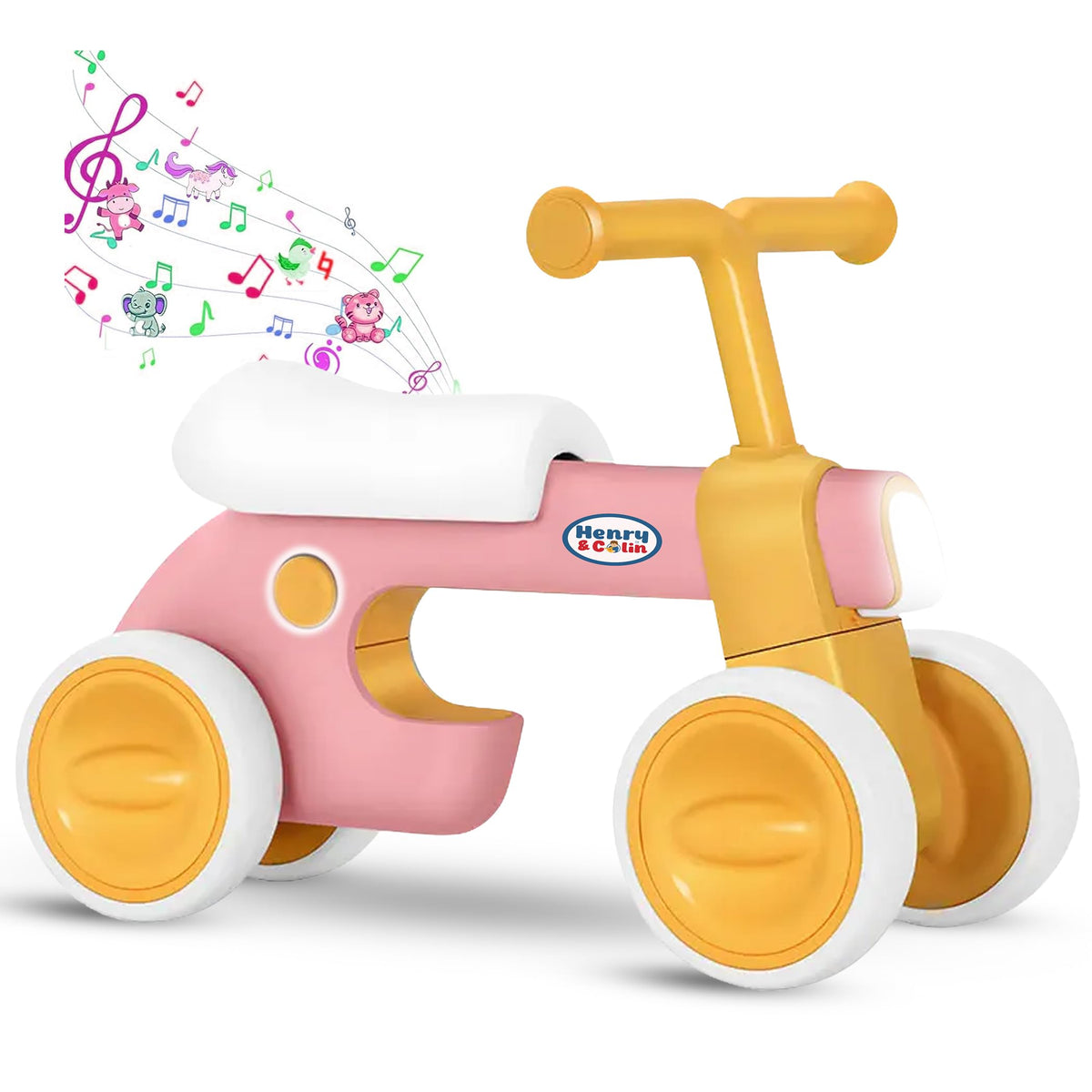 4 Wheel Toddler Balance Bike with Lights Music Soft Seat Pink Q594477