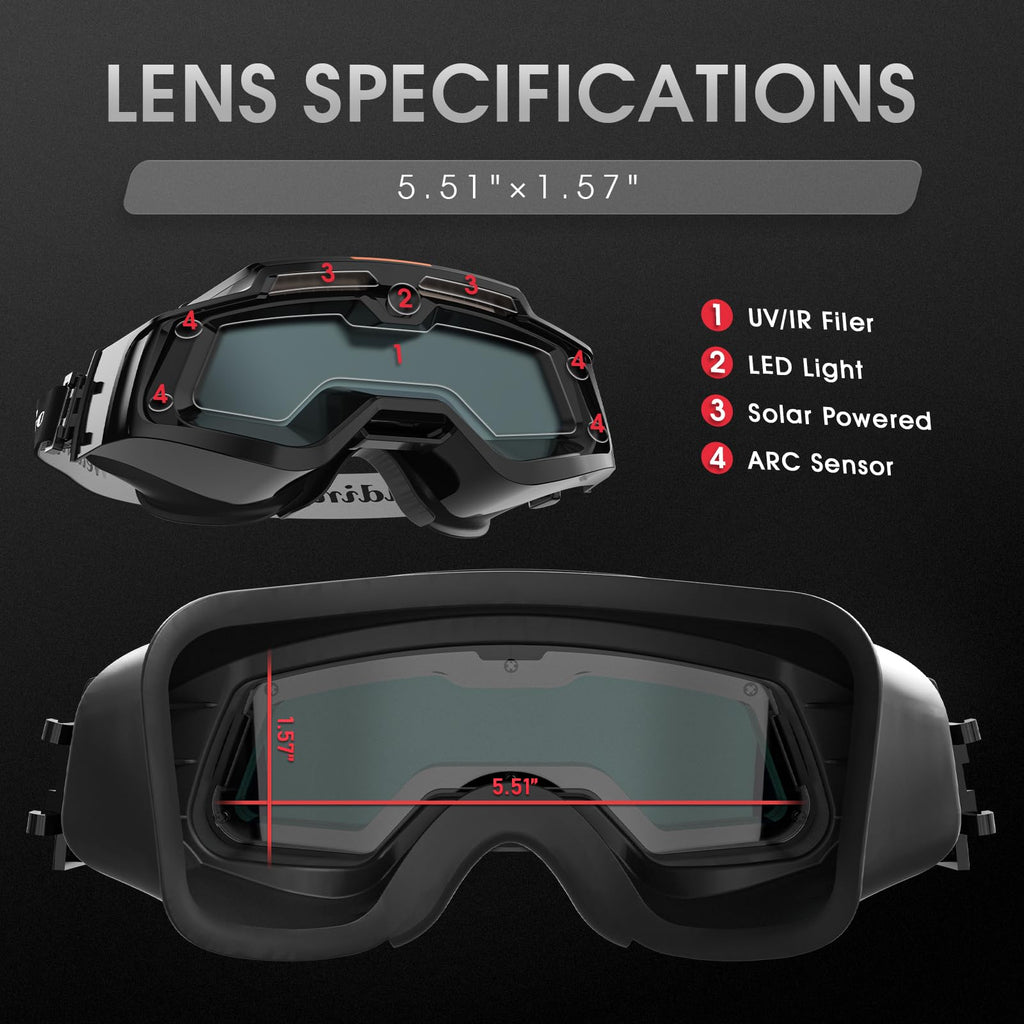 Auto-Darkening Welding Goggles with LED Light and Face Shield F988976
