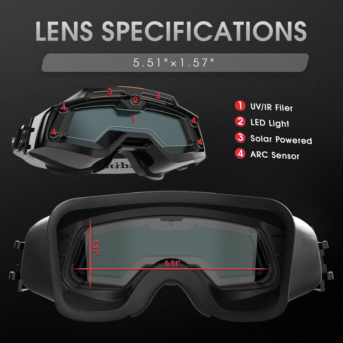 Auto-Darkening Welding Goggles with LED Light and Face Shield F988976