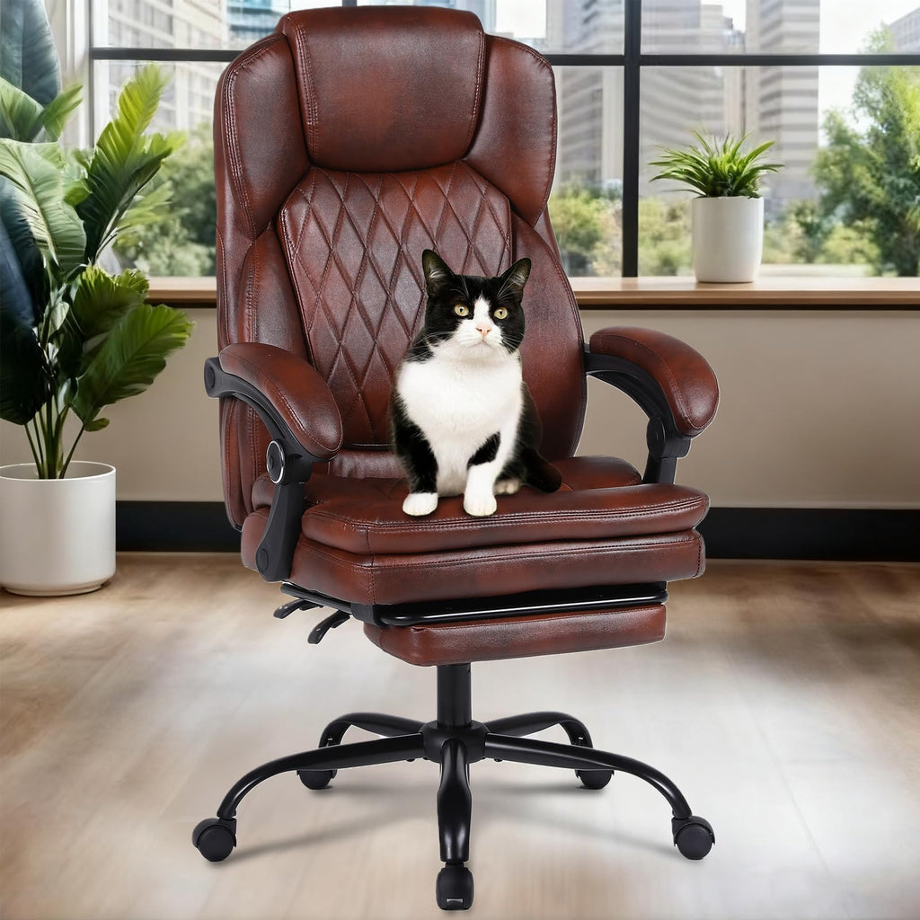 Big and Tall Ergonomic High Back PU Leather Reclining Office Chair with Footrest O434010