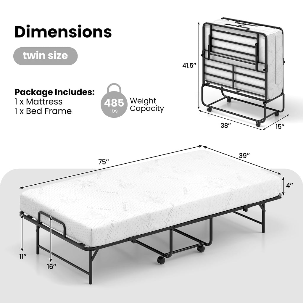 Twin Folding Bed with Memory Foam Mattress T410522