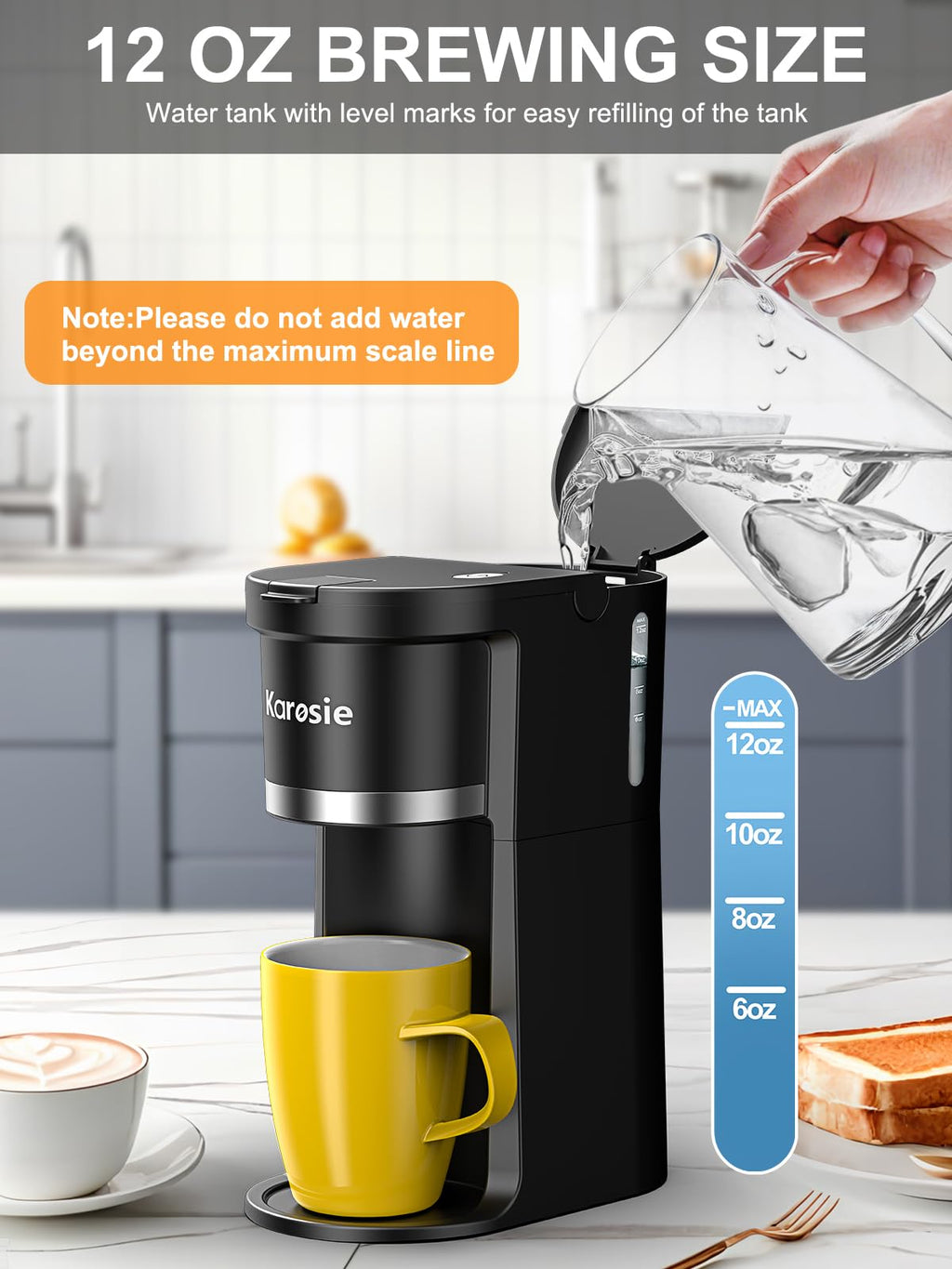 Single Serve Coffee Maker, 6-12 Oz, Black V587