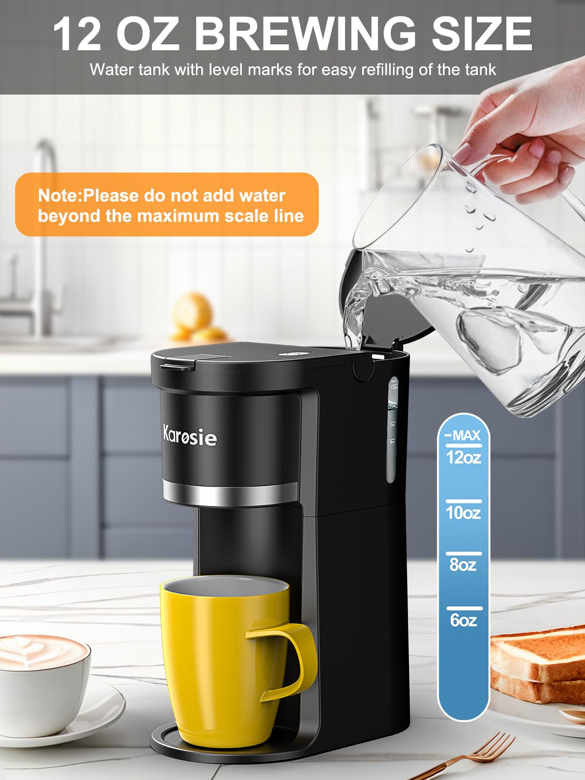 Single Serve Coffee Maker, 6-12 Oz, Black V587
