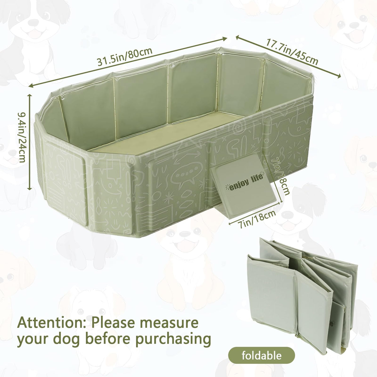 Foldable Pet Bath Pool 29.5×17.7 Inches Green A9202