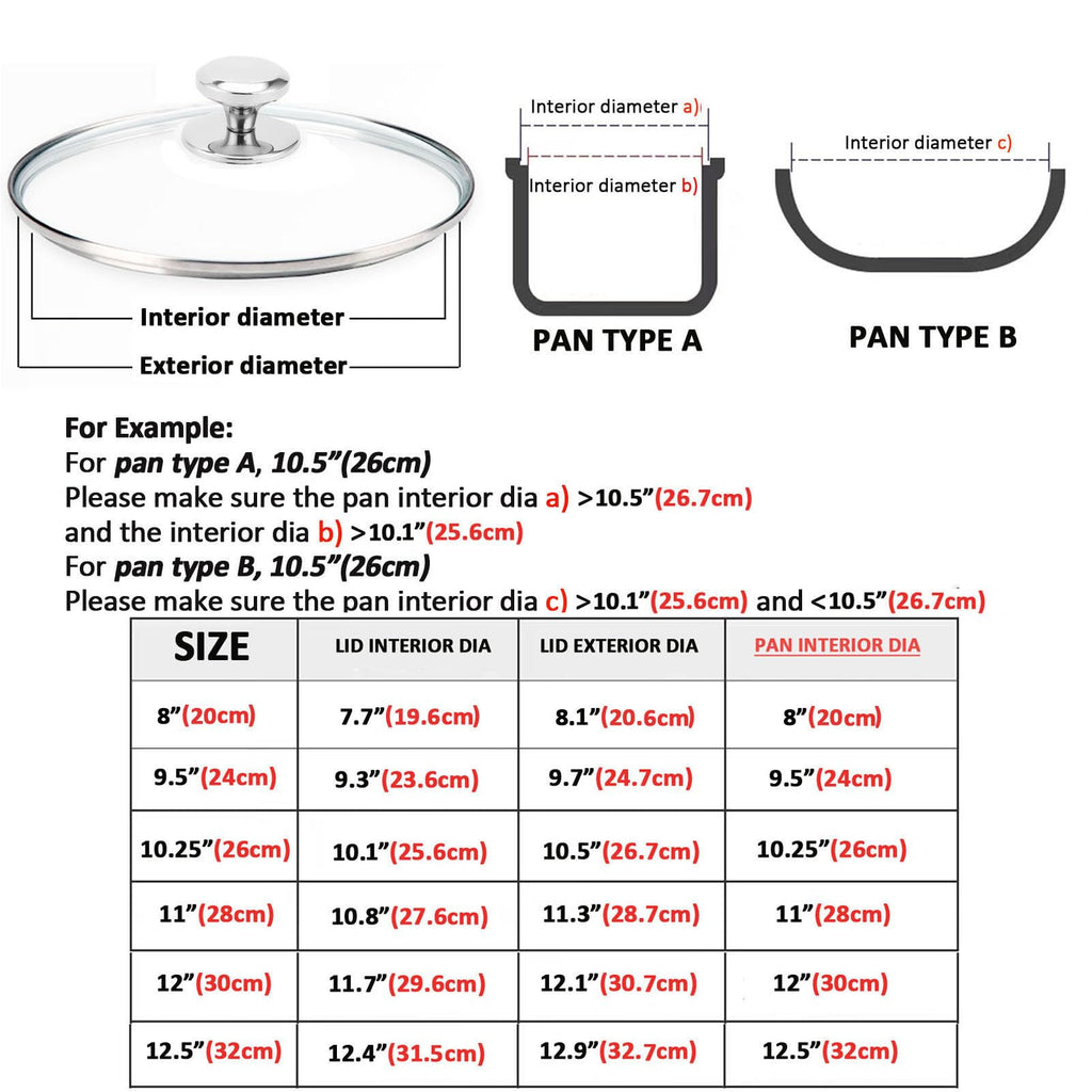 Glass Lids for Frying Pans, Pots, Cast Iron Pans I628