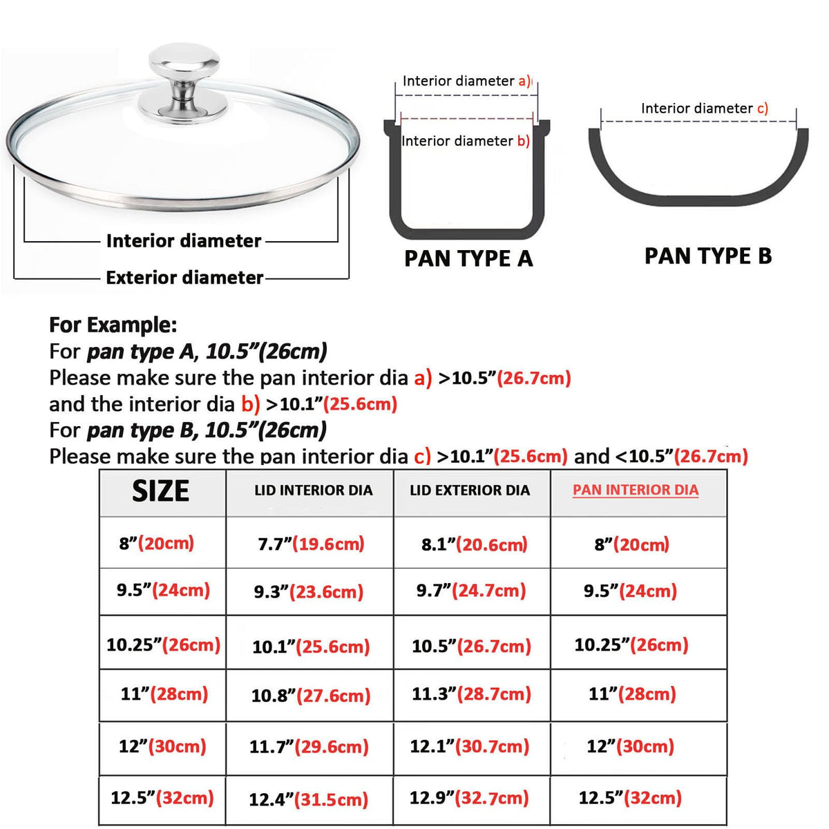 Glass Lids for Frying Pans, Pots, Cast Iron Pans I628