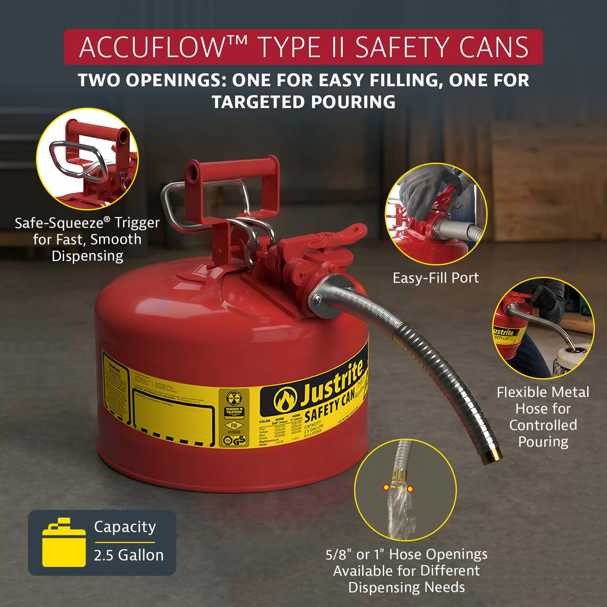 Red Galvanized Steel Gasoline Safety Can D467