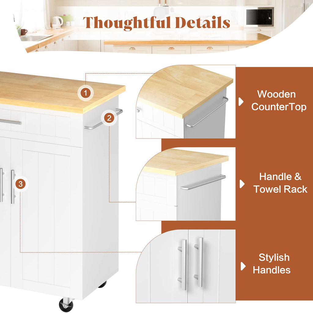 26" Rolling Kitchen Island Cart with Drawer, Shelves, Towel Rack, Lockable Casters, White S87267