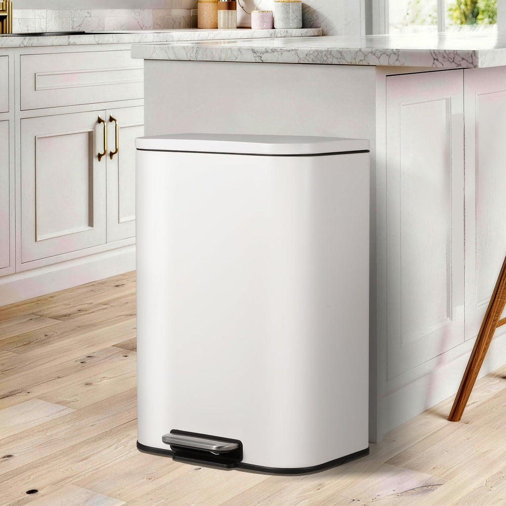 13.2 Gallon White Stainless Steel Step Trash Can I158392