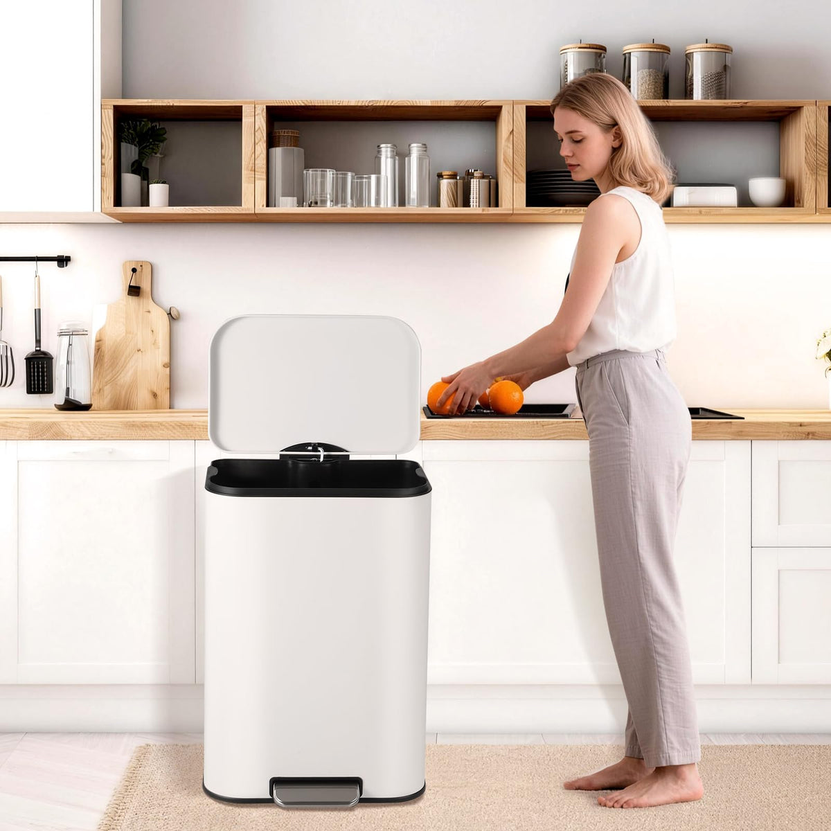 13.2 Gallon White Stainless Steel Step Trash Can I158392