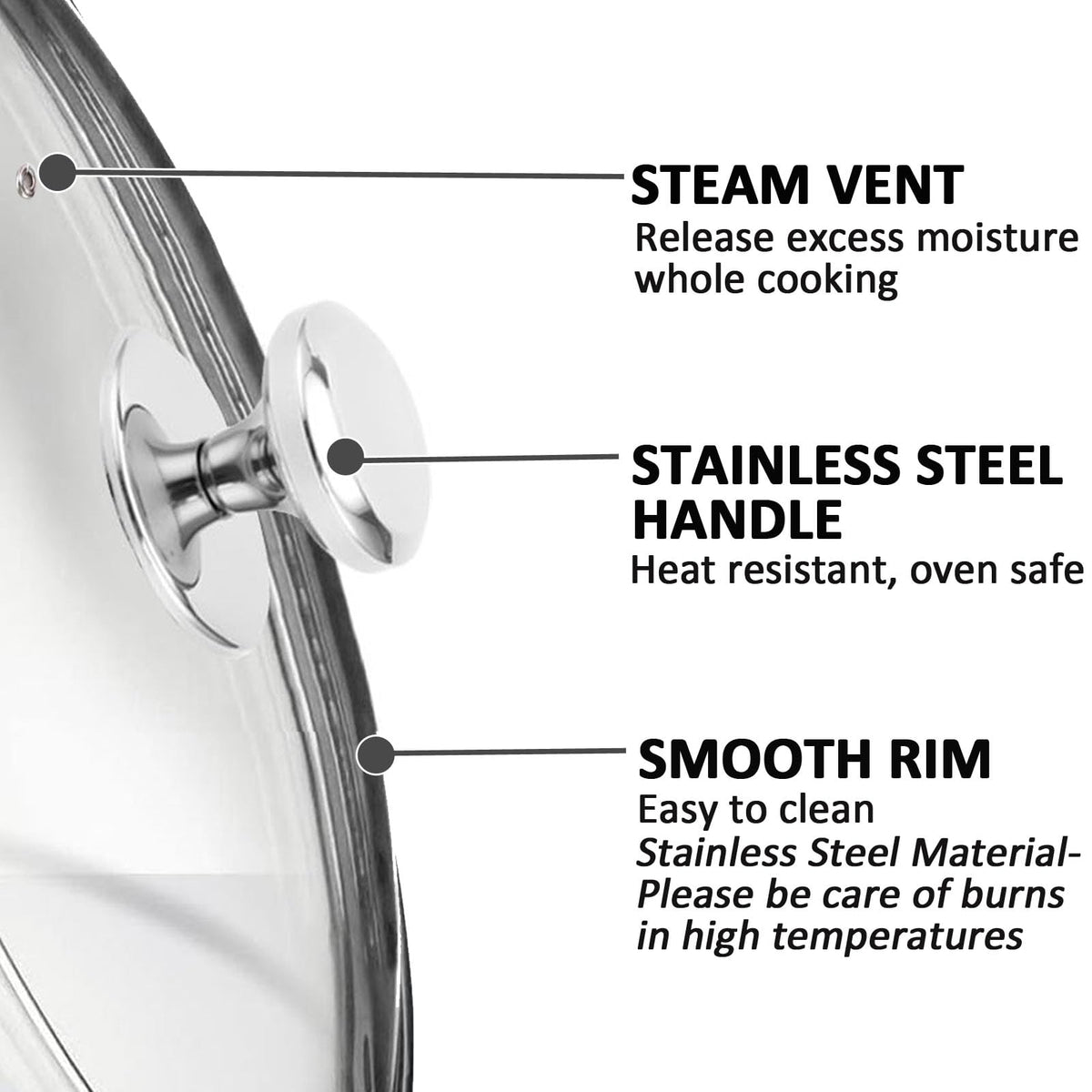 Glass Lids for Frying Pans, Pots, Cast Iron Pans I628