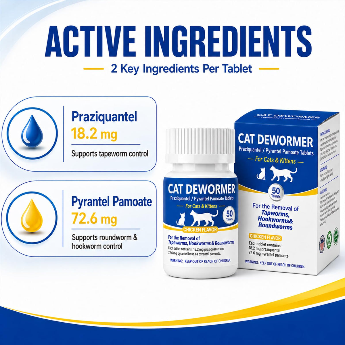 Cat Dewormer Tablets for Tapeworms, Roundworms and Hookworms P1597