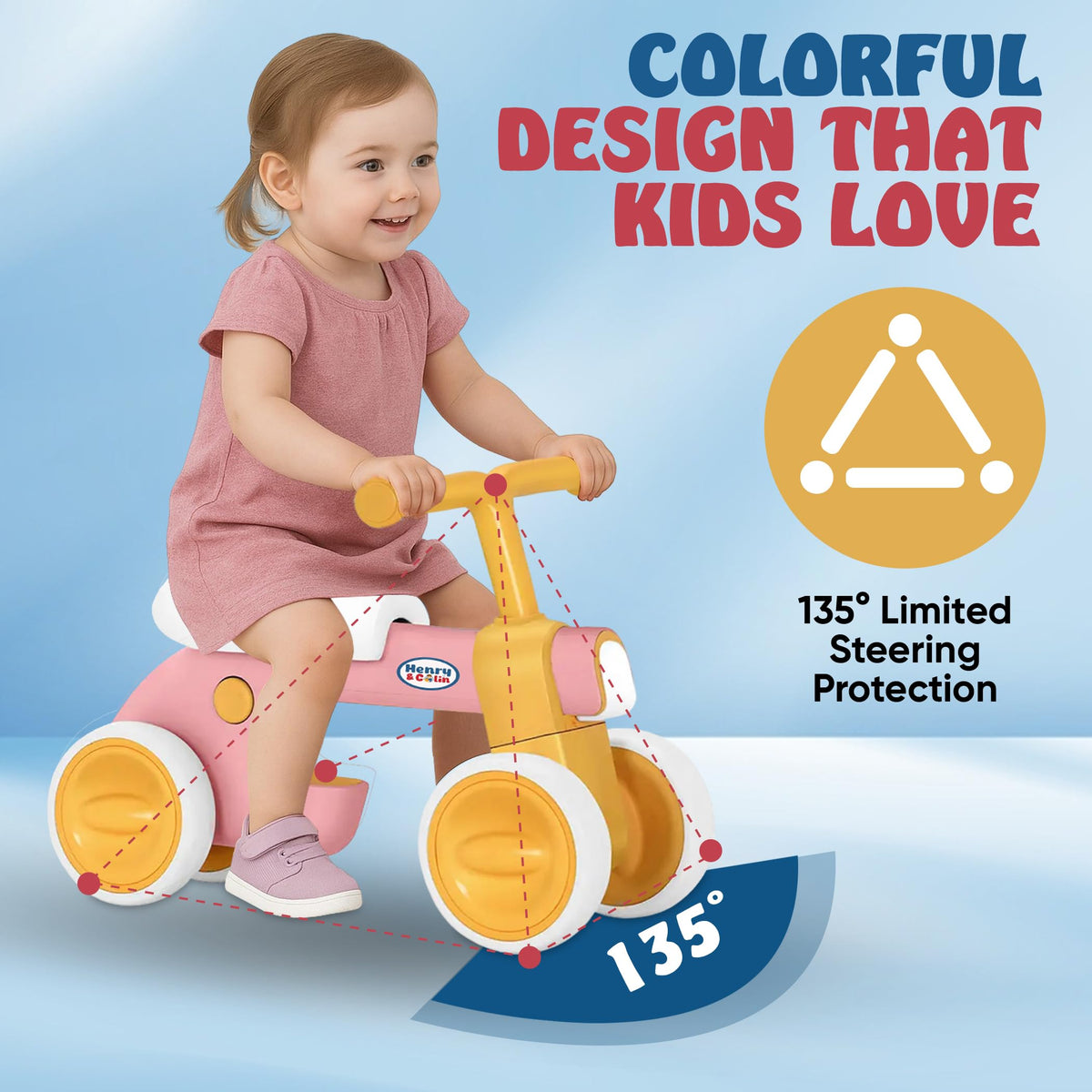4 Wheel Toddler Balance Bike with Lights Music Soft Seat Pink Q594477
