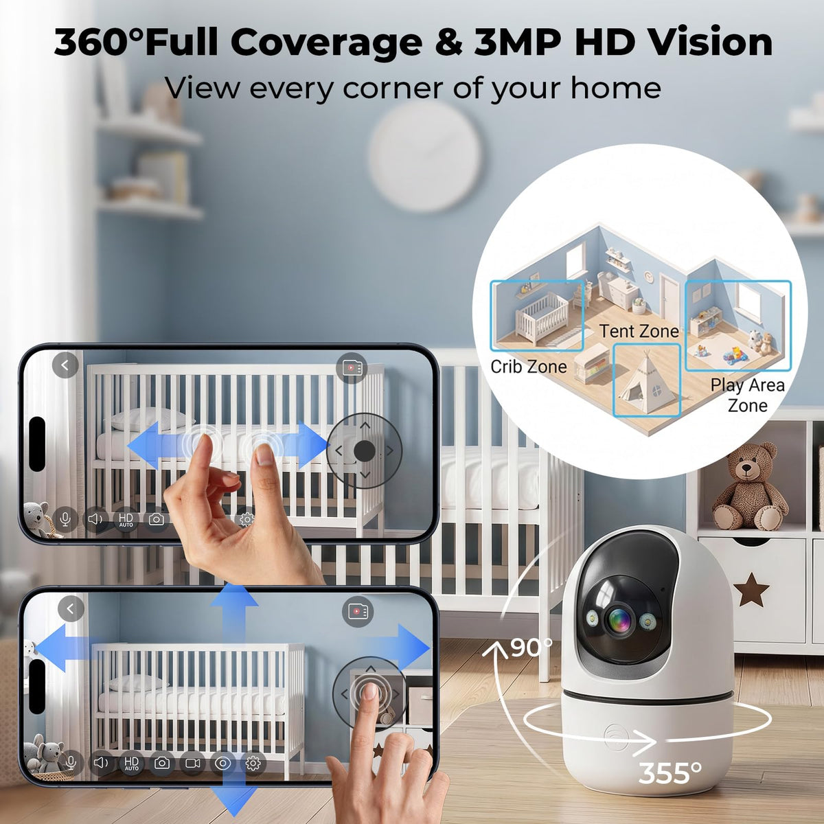 Indoor Camera 5G&2.4G WiFi 360° Pan/Tilt 2-Pack F349326