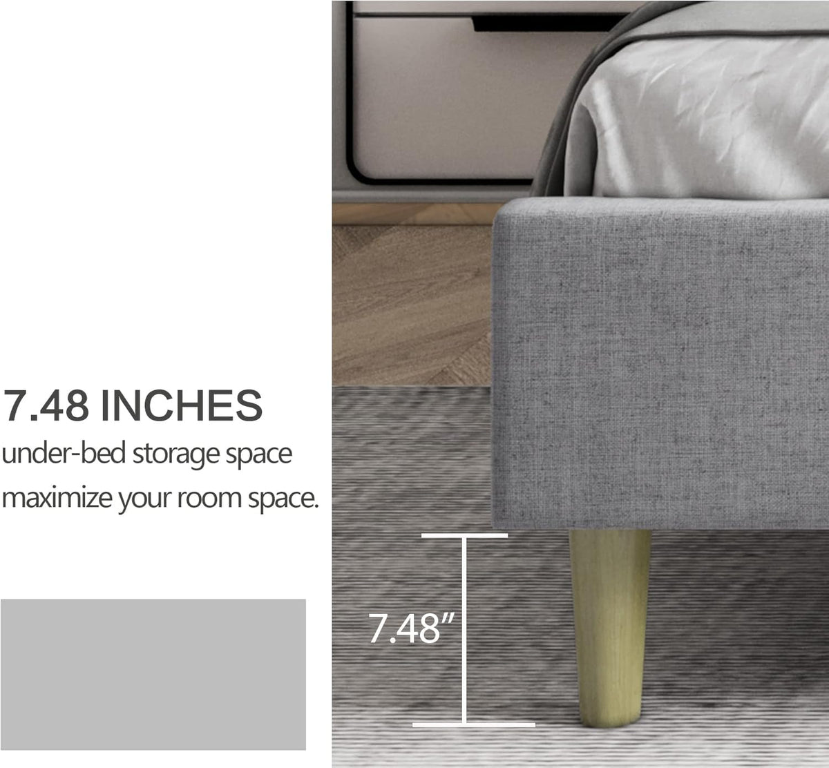 Twin Size Light Gray Linen Upholstered Bed Frame J92187