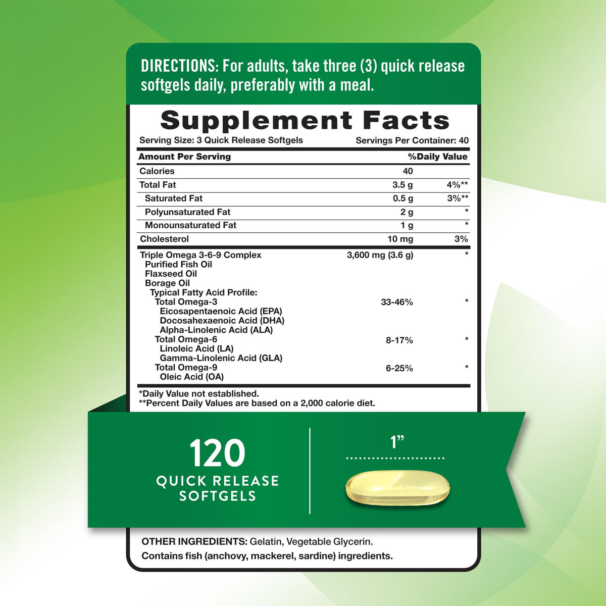 Omega 3-6-9 Softgels 3600mg 120 Count A524