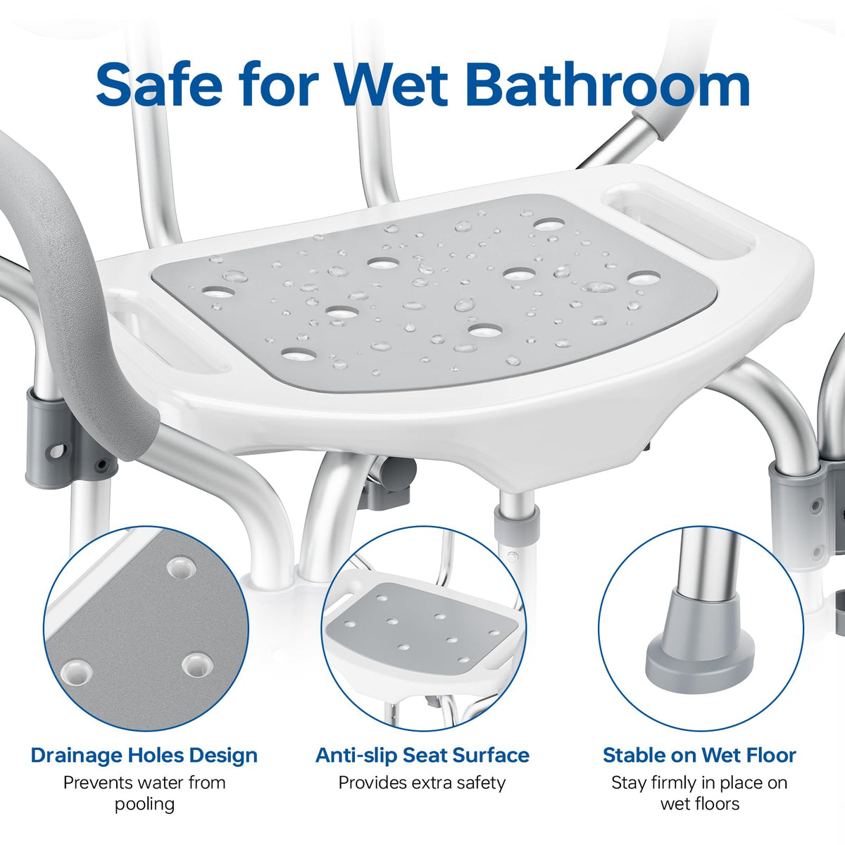 Adjustable Grey Shower Chair with Suction Feet W6788
