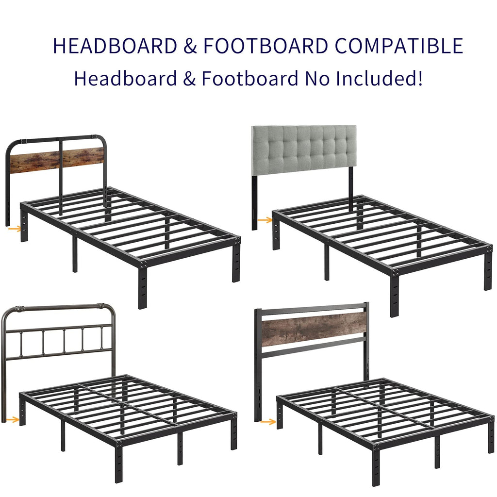 14 Inch Metal Queen Bed Frame with Storage, Black H24873
