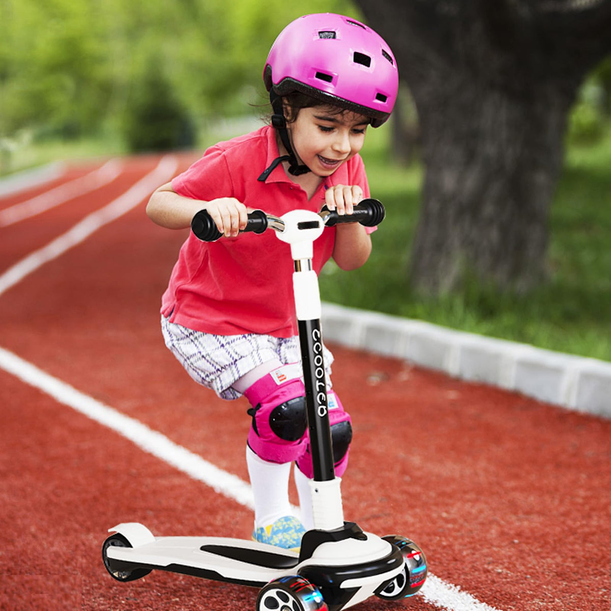 5 Adjustable Height Foldable Kick Scooter with 3 LED Light Wheels U911