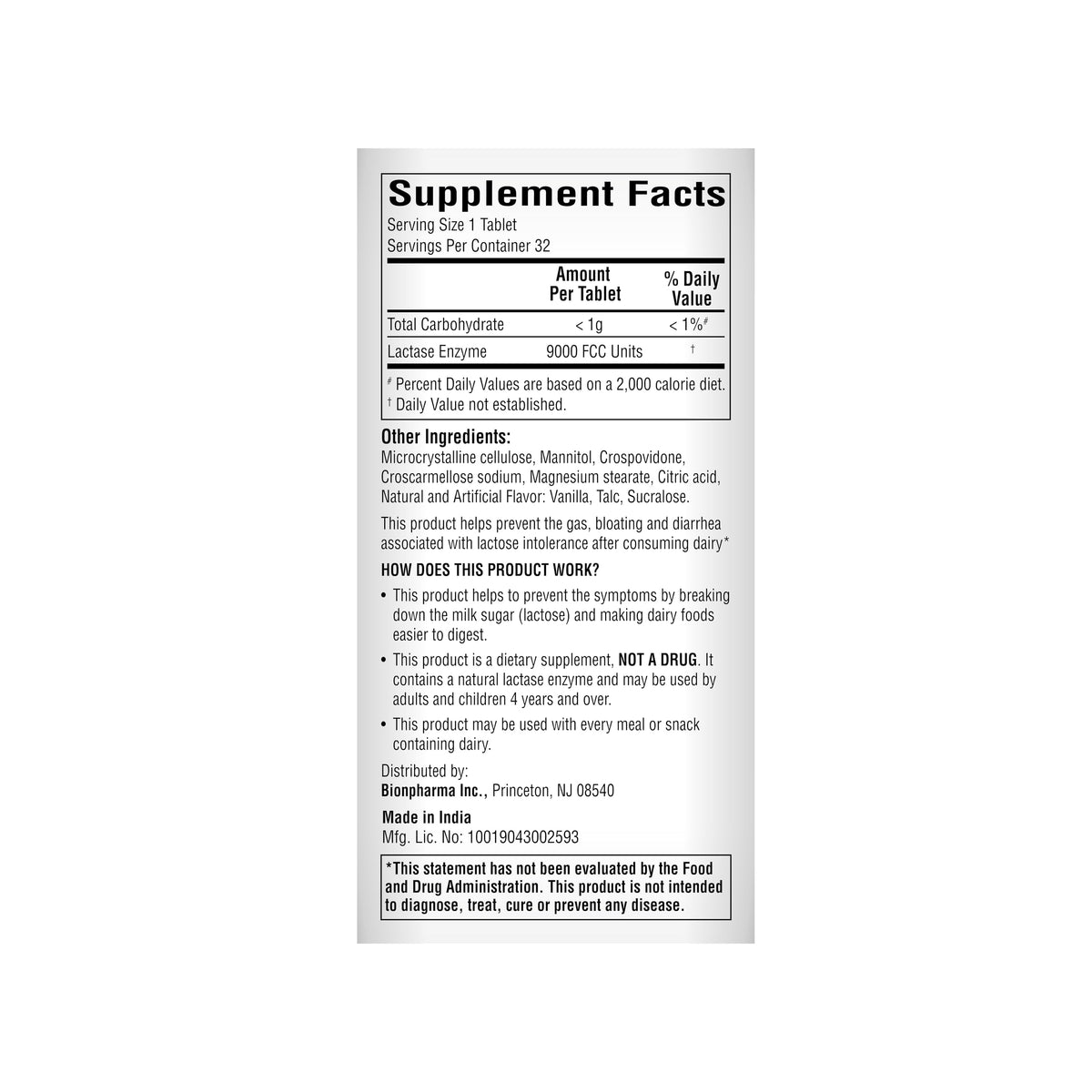 Lactase Enzyme Chewable Tablets 32 Count W119730