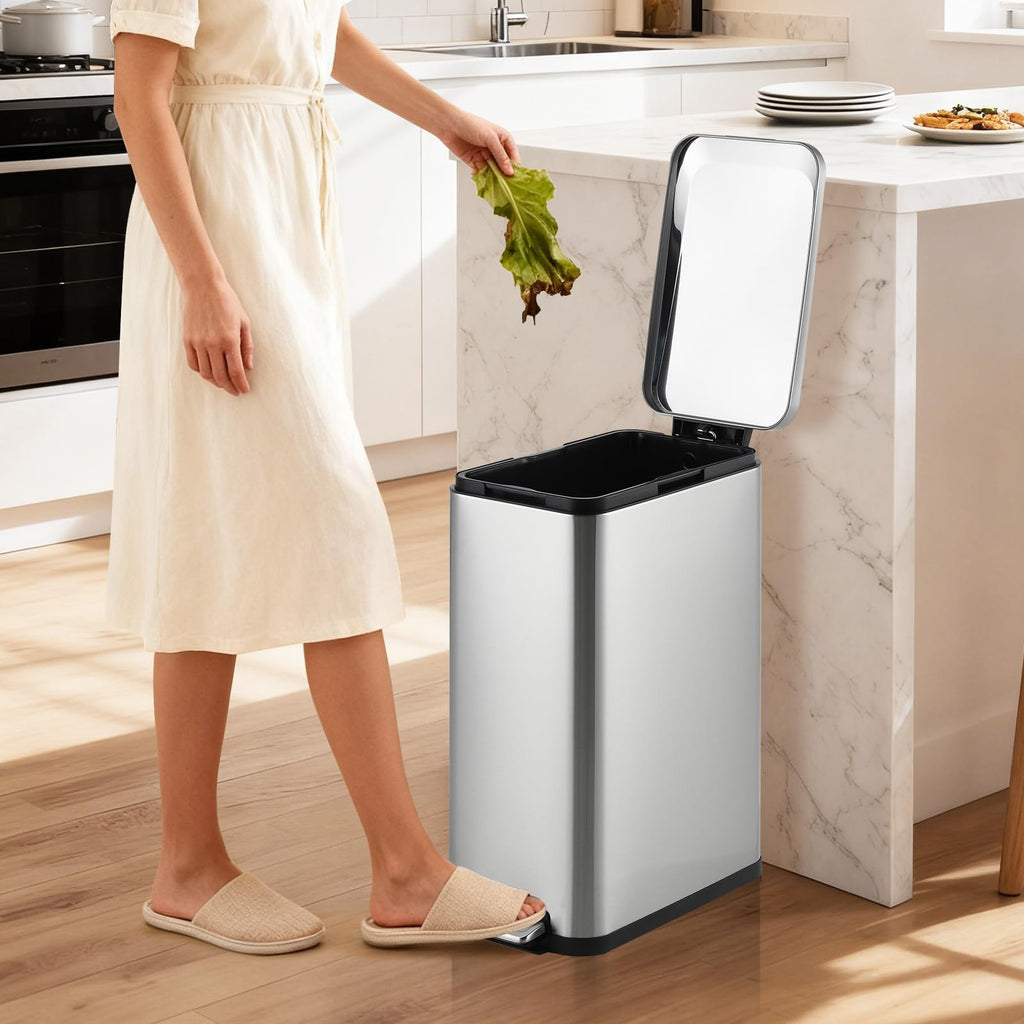 13 Gal Stainless Steel Step-On Kitchen Trash Can F3228