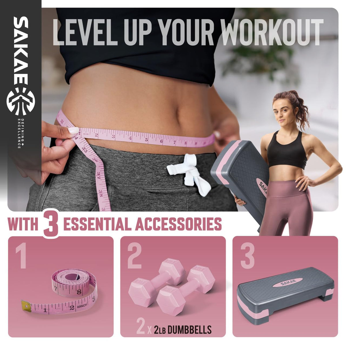 Adjustable Aerobic Step Platform Set with Dumbbells & Measuring Tape Y65507