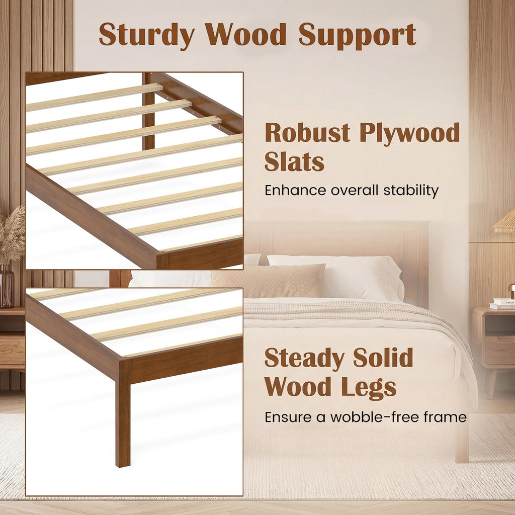 Twin Size Wooden Platform Bed with Headboard Q125