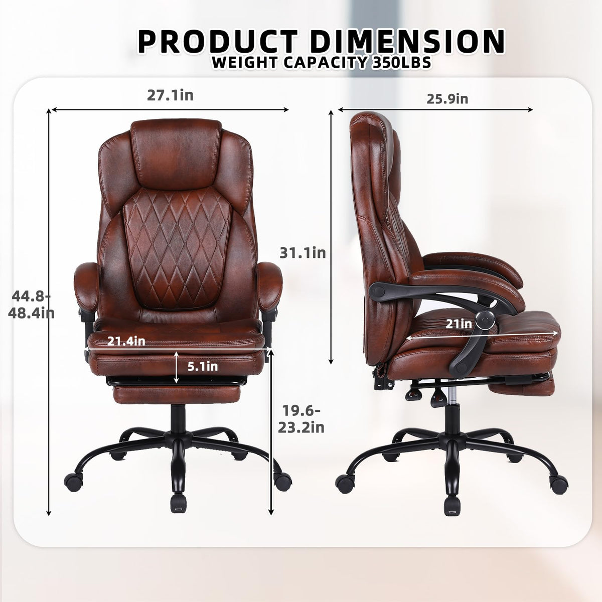 Big and Tall Ergonomic High Back PU Leather Reclining Office Chair with Footrest O434010