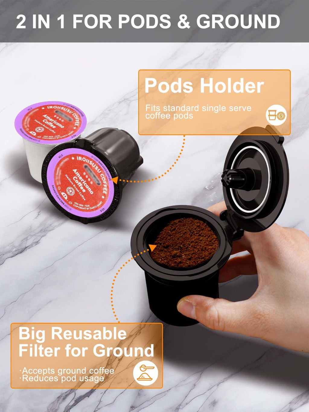 Single Serve Coffee Maker, 6-12 Oz, Black V587