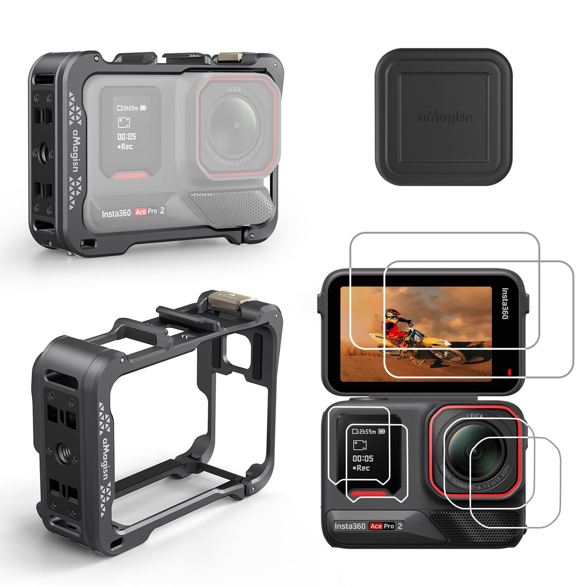 Aluminum Metal Frame Cage Case Bag with Silicone Lens Cap Screen Protector Camera Accessories Kit C354254