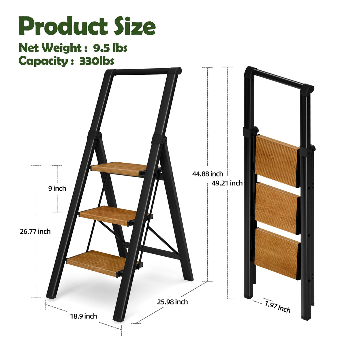 3 Step Aluminum Foldable Step Stool S5712