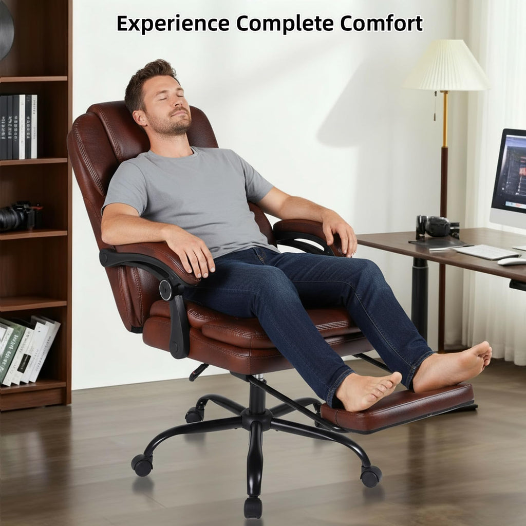 Big and Tall Ergonomic High Back PU Leather Reclining Office Chair with Footrest O434010