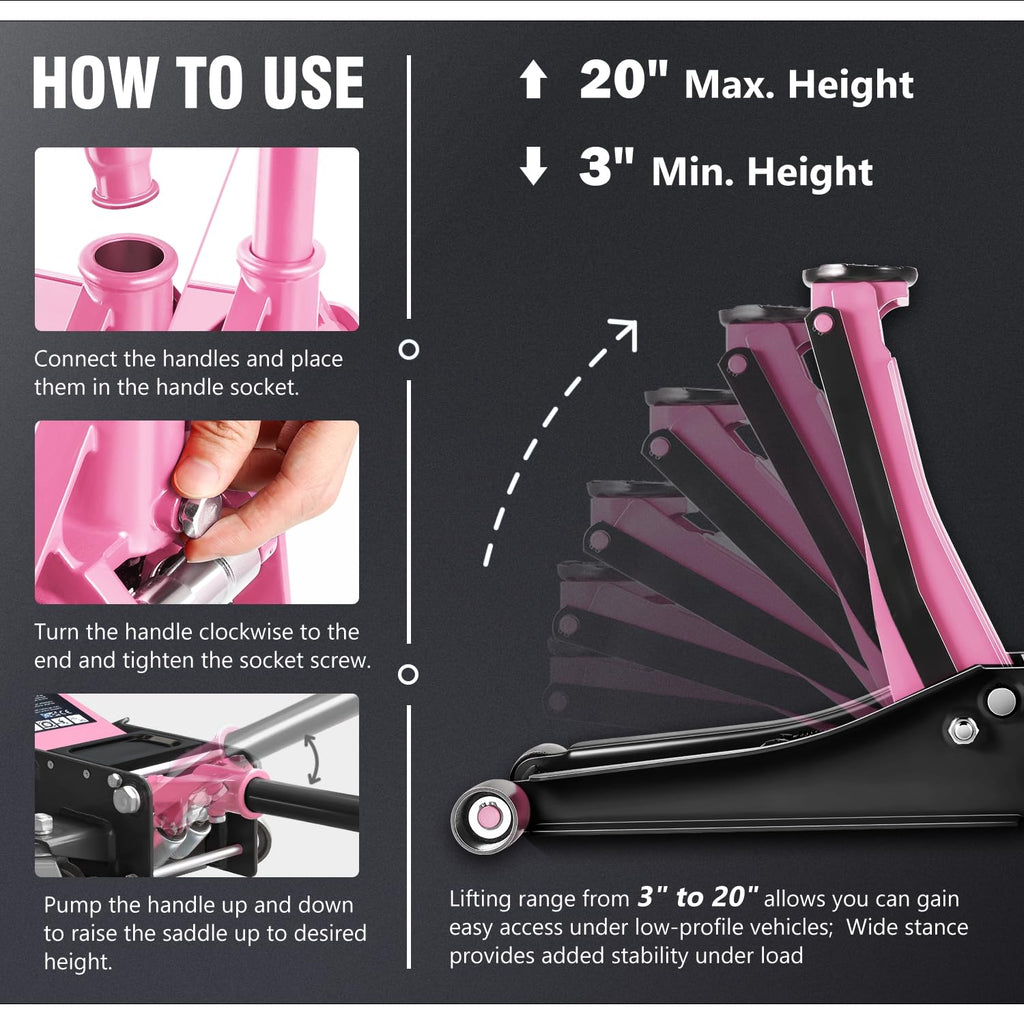 Low Profile Hydraulic Trolley Floor Jack 3 Ton Pink Z3708