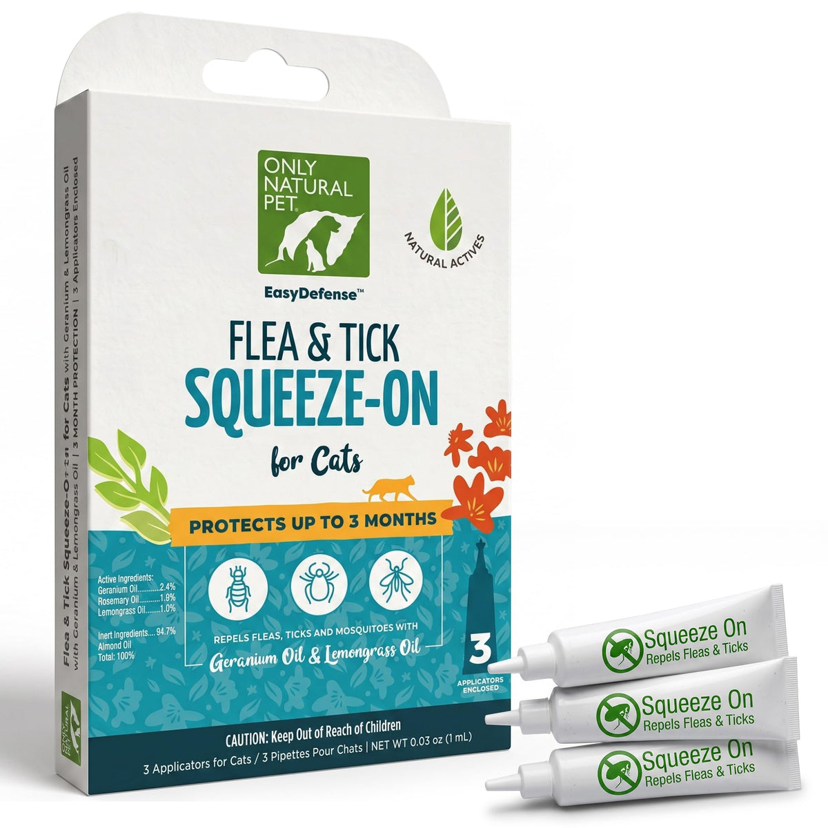 Natural Flea and Tick Prevention for Cats Squeeze-On Drops L1668