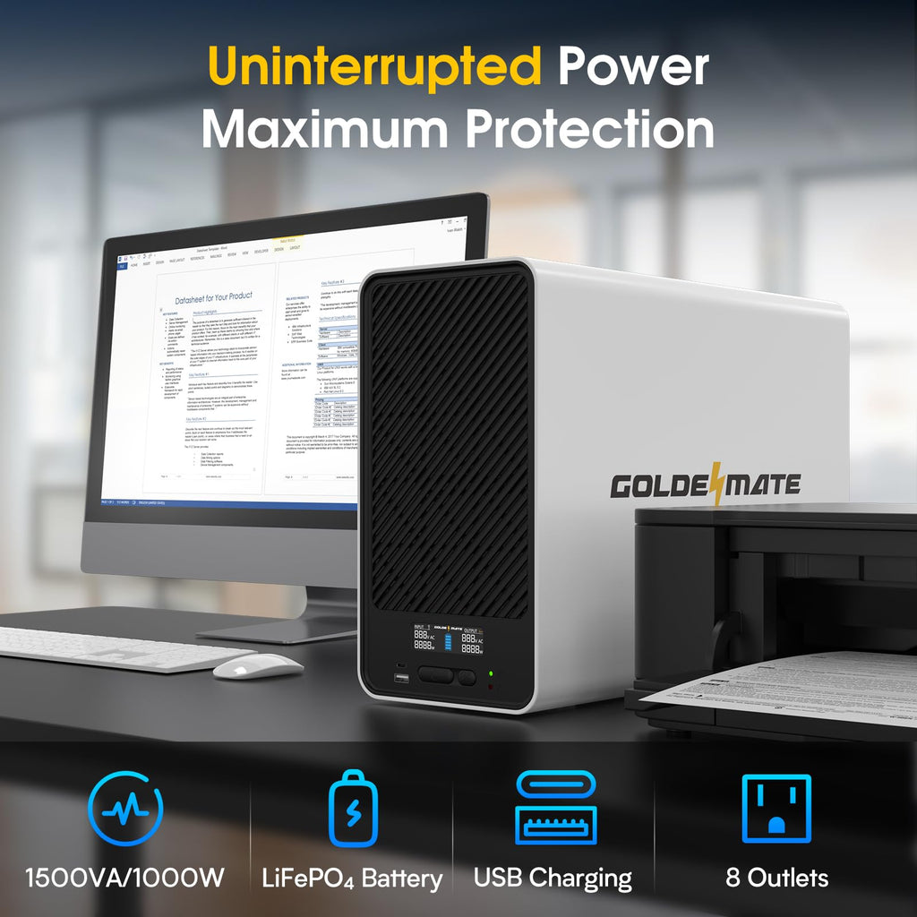 White 1500VA/1000W Lithium UPS Battery Backup & Surge Protector H7399