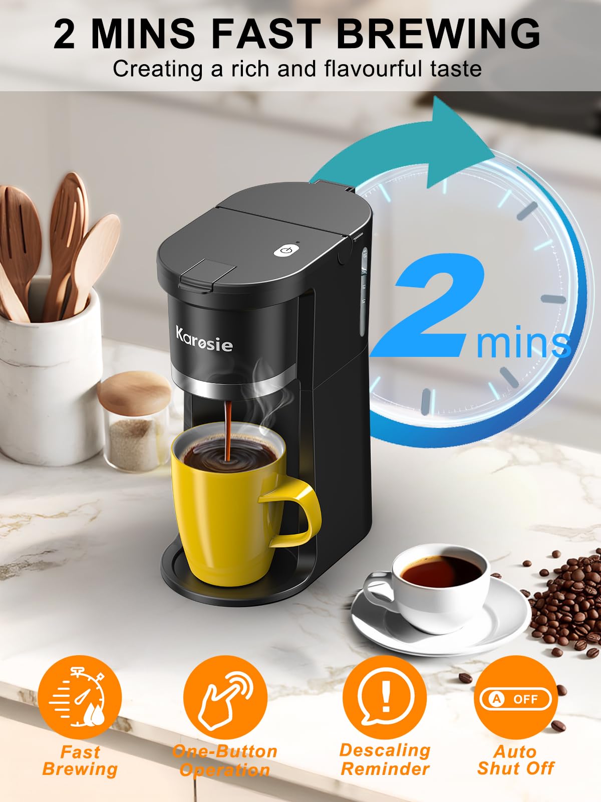 Single Serve Coffee Maker, 6-12 Oz, Black V587