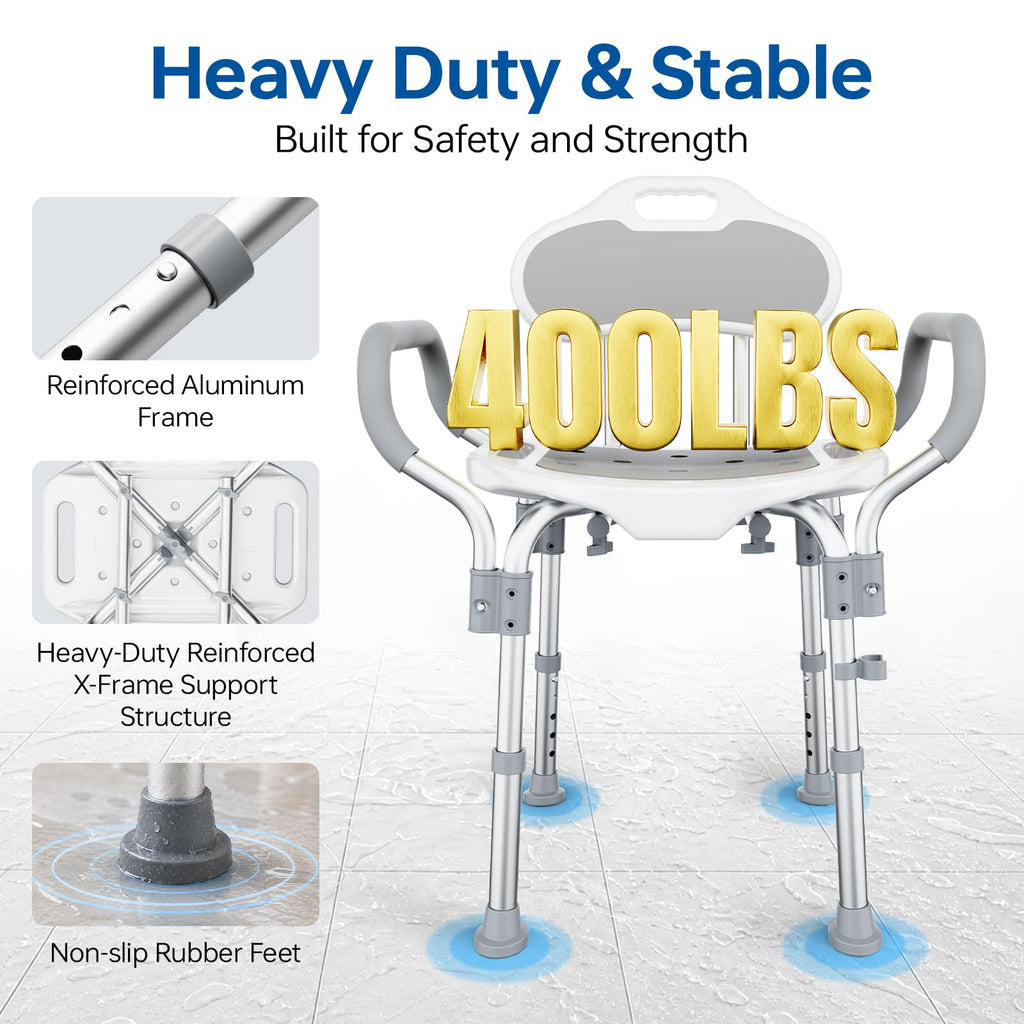 Adjustable Grey Shower Chair with Suction Feet W6788