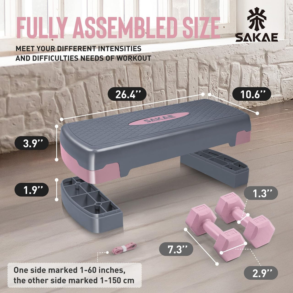 Adjustable Aerobic Step Platform Set with Dumbbells & Measuring Tape Y65507