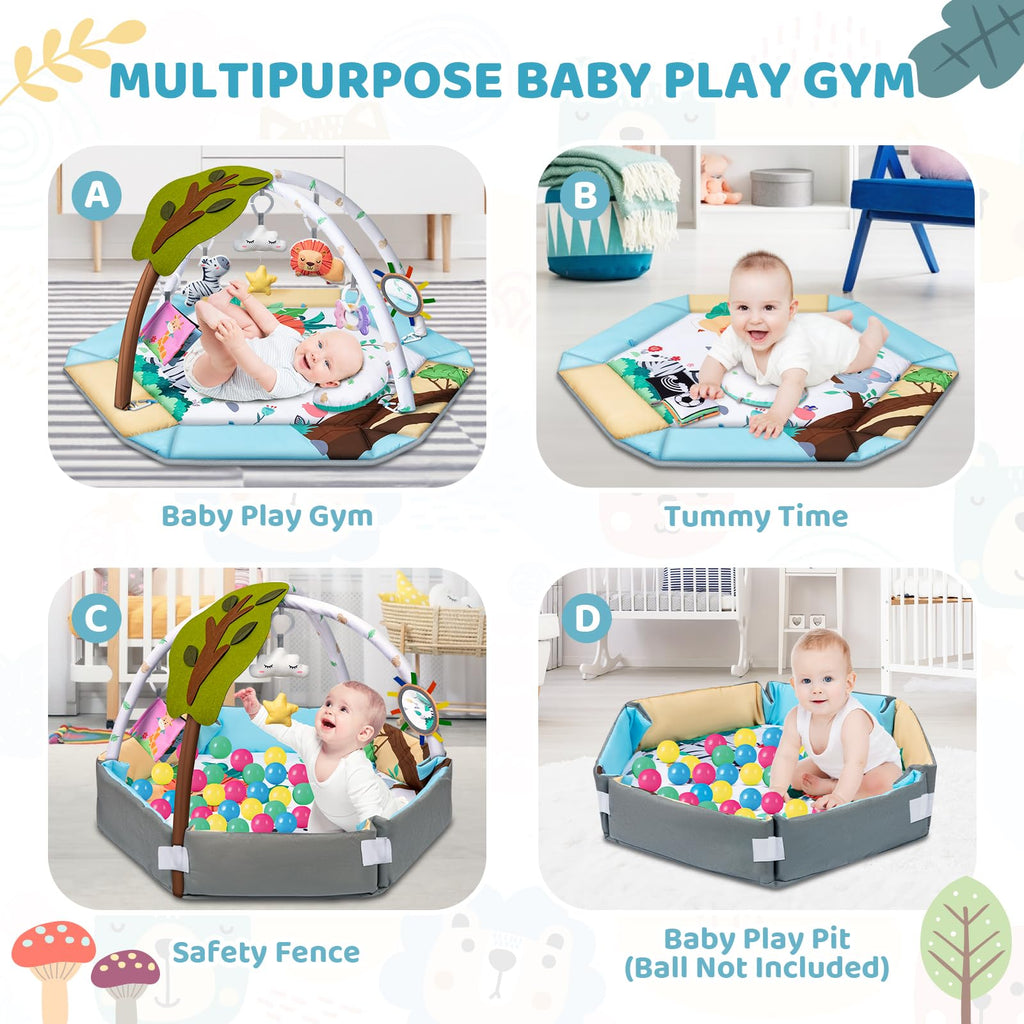 8-in-1 Tummy Time Play Mat & Ball Pit with 6 Toys D917