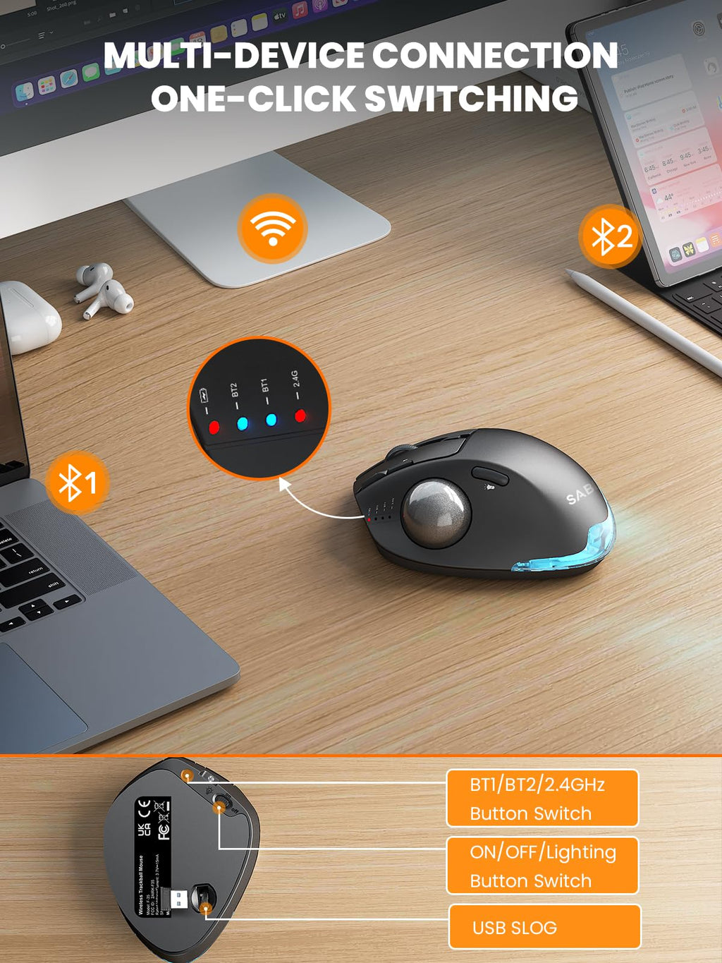 Ergonomic Wireless Trackball Mouse X4202