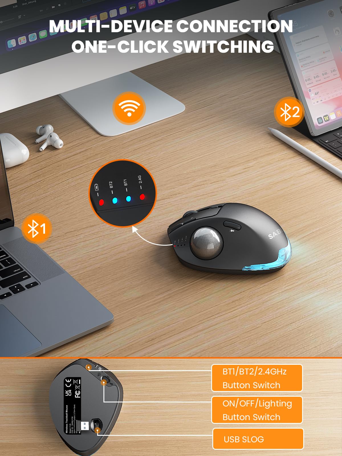 Ergonomic Wireless Trackball Mouse X4202