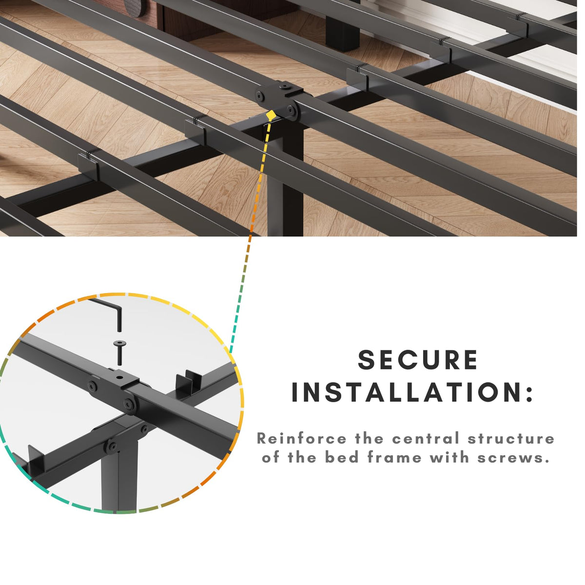 14 Inch Metal Queen Bed Frame with Storage, Black H24873